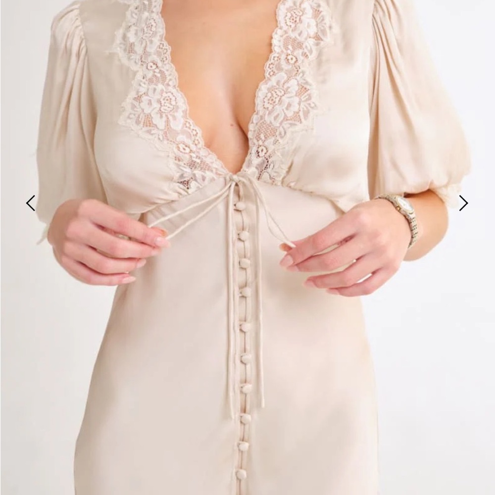Rumored Cream Midi Dress with Elegant Design